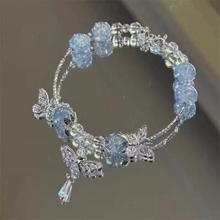 冰涼夏季ins風蝴蝶串珠手鍊女學生黨閨蜜手串爆花玻璃珠