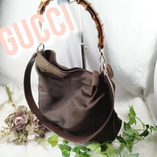 GUCCI 古馳 手提包 竹節系列 GG Canvas 帆布 尼龍 銀色 2way mercari 日本直送 二手
