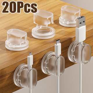 20 件透明資料線夾 - 自粘式 ABS 電線固定器 - 家庭辦公用品 - 桌面電源線管理 - 電纜整理器扣 - 數據線