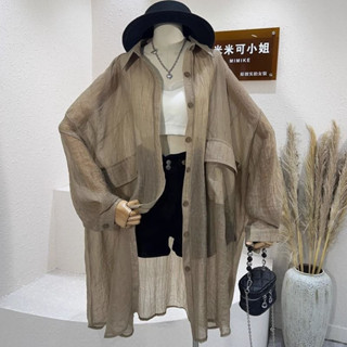 熱賣！F&X 個性襯衫特大碼200斤夏季薄款長袖女寬鬆BF慵懶風單排扣防曬開衫上衣