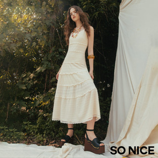 SO NICE 波希米亞風彈性蕾絲吊帶長洋裝｜都會時尚女裝【58534025】