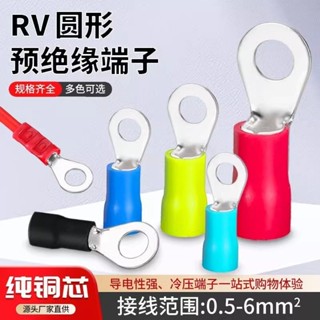 ☆臺灣出貨☆RV冷壓接線端O型絕緣線鼻子地線銅鼻子接頭圓形接線端子套裝100只