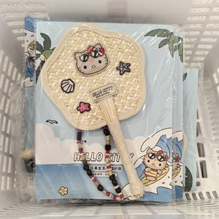 【台灣出貨】免運MINISO名創優品Hello Kitty凱蒂貓夏日黑皮系列-編織扇手持扇子