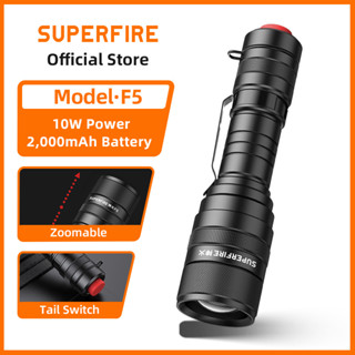 SUPERFIRE F5 10W LED 手電筒 Type-C 可充電最亮夾式工作燈,5 種模式大功率手持手電筒燈