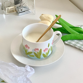 簡約Ins風韓國陶瓷複古咖啡具套裝下午茶手繪Tuilp玻璃