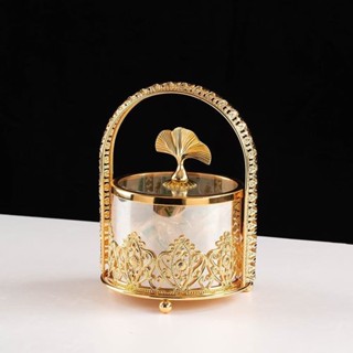 【金色裝飾】✨新品 免運✨歐式儲物罐玻璃水晶玻璃帶蓋輕奢美式糖果茶几收納乾果裝飾擺件