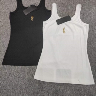 Y2025夏季網紅爆款背心金綫刺繡字母LOGO吊帶舒適日常運動休閒無袖打底 7Q5R