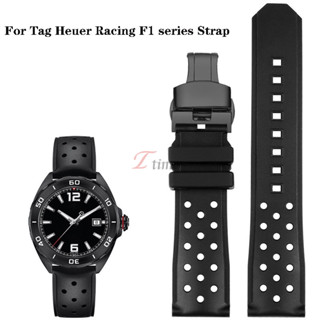 22 毫米矽膠錶帶適用於 Tag Heuer Racing F1 WAZ2113 運動手錶系列配件橡膠男士黑色錶帶蝴蝶扣