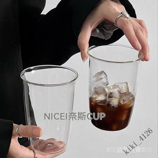 新品 免運🎀冰美式拿鐵咖啡盃ins風玻璃盃耐高溫簡約水盃牛奶盃飲料盃果汁盃