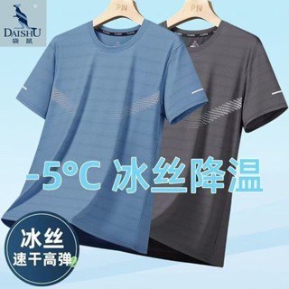 《現貨下單》袋鼠冰絲網眼T恤男士中年短袖夏季圓領運動寬鬆速乾上衣男1/2件