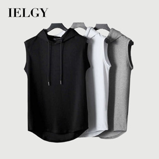 IELGY 新款 背心上衣男士休閒素色連帽
