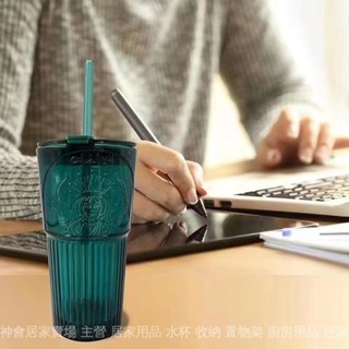 [正品現貨]星巴克水杯 杯子 玻璃杯 水杯女上班族星巴克杯子高顔值墨綠色水杯女生吸管玻璃杯杯蓋