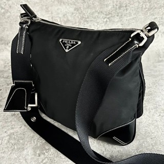 PRADA 肩揹包 皮革 黑色 尼龍 日本直送 二手