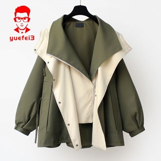 新品韓版個性工裝收腰中長款連帽風衣 新款 高階感 小眾 寬鬆休閒 女裝 春秋裝 休閒流行 外套 別緻拚接 上衣 潮
