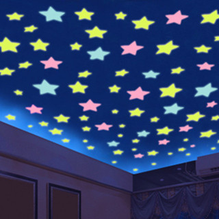 ‹夜光貼紙› 現貨 星星月亮3d立體墻貼熒光貼客廳臥室兒童房宿捨天花闆卡通夜光貼紙
