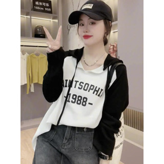 2025新款連帽外穿長袖T恤女胖mm春秋款大碼寬鬆顯瘦遮肚子運動上衣2-300斤20250603