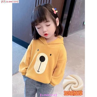 【秋冬特賣】女童裝 女童刷毛加厚大學T外套 新款兒童洋氣卡通連帽上衣 寶寶冬裝打底衫の