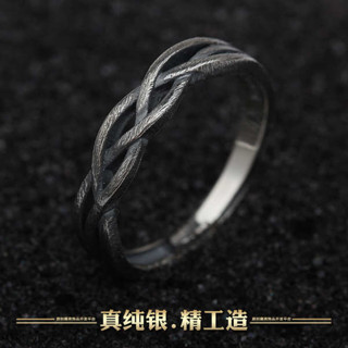戒指 純銀 情侶戒指女 戒指男 男士銀戒指男潮復古潮男個性食指純銀高級感開口可調整單身戒男款