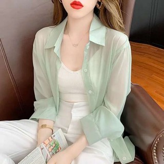 防曬外套女生 涼感防曬外套 女防曬外套 夏季新款薄款冰絲長袖防曬襯衫女裝雪紡上衣氣質百搭襯衫外套女