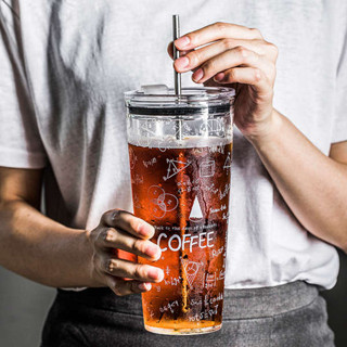 大象杯 飲料杯 珍珠奶茶杯 冰美式咖啡玻璃吸管杯大容量雙飲口1000ml果汁奶茶水杯女生高顏值