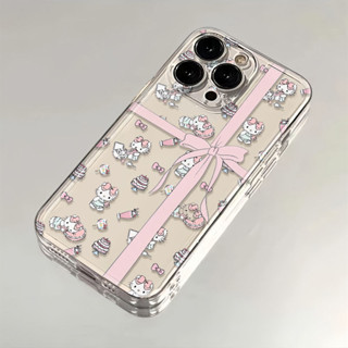 時尚 可愛 卡通 滿版 絲帶貓咪 手機殼 適用iPhone 16ProMax 15Pro 8Plus 14Pro 13P