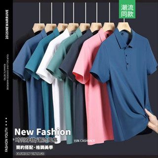 【冰絲POLO衫】夏季商務冰絲無痕polo衫 韓版彈力POLO衫 涼感POLO衫翻領t恤 冰絲短袖上衣 免燙短袖T恤