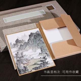 【臺灣出貨】古法宣紙畫片加厚免裝裱包邊軟卡鏡片生宣卡紙半生熟麻紙國畫創作