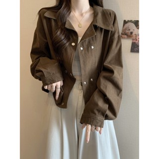 【Season Wardrobe】美拉德咖色牛仔襯衫外套大碼女裝2025早秋新款胖mm鹽系工裝風上衣