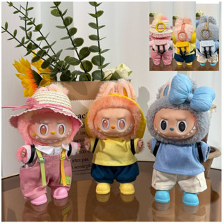 (無娃娃)適用於 17cm labubu v1/v2/v3 迷你娃娃衣服套裝配件 T 恤背帶帽子眼鏡服裝