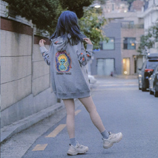 IU李知恩韓版上衣寬鬆慵懶風連帽長袖大尺碼灰大學Tchic港風外套Ready stock✨0513✨