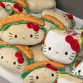 ABongBang 漢堡包 Hello Kitty 毛絨玩具鑰匙扣三麗鷗 KT 貓軟填充娃娃掛件汽車鑰匙圈揹包包裝飾兒童