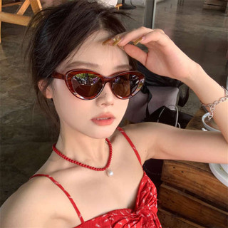 眼鏡 黑框眼鏡 ins 半框眼鏡 鏡框 MELIYA玳瑁色復古紅大粗框貓眼ins偏光墨鏡太陽鏡方圓臉防紫外線