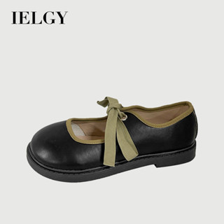 IELGY 日本皮鞋女夏季棕色圓頭繫帶平底 JK 瑪麗珍鞋
