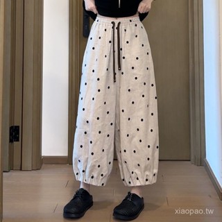 大碼波點哈倫褲子女夏季薄款寬鬆顯瘦小個子休閒九分燈籠褲運動褲