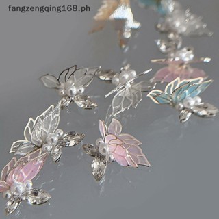 F8ph 雙鋯石蝴蝶美甲魅力 3d 珍珠水晶蝴蝶美甲飾品 Diy 精美美甲配件 f8ph