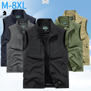 M-8XL 防水外套 戶外休閒男士馬甲 多口袋立領釣魚攝影師運動外套 背心外套 大尺碼外套 速乾外套 秋裝 漁獲戶外