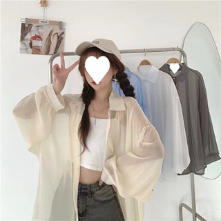 現貨.防曬外套 韓版防曬衣薄款外套女夏季新款寬鬆防紫外線透氣冰絲雪紡襯衫長袖上衣罩衫外套 上衣女生韓版 防曬衣