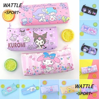 WA-SPORT 鉛筆,書包 PU 皮革旋律鉛筆盒,單層卡哇伊 Kuromi 文具收納袋 Cinnamoroll 筆袋女