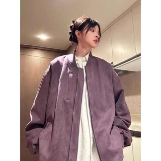 棒球外套韓國 棒球外套 棒球外套女 美式復古vintage麂皮絨棒球服女春秋寬鬆重磅痞帥飛行員夾克外套