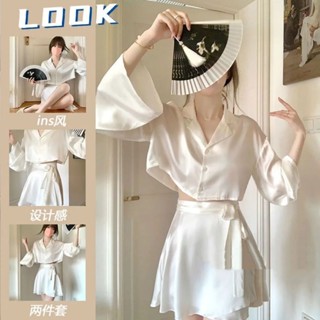 （限時特惠）ins高階感冰絲睡衣女網紅新款夏款家居服純色上衣短裙套裝睡衣女 夏季睡衣 短袖睡衣 居家服 大尺碼