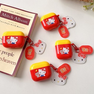 適用於 Airpods 4 Pro 2 3 1 少女甜美 Hello Kitty 對比色軟 TPU 防震耳機套帶防丟掛件