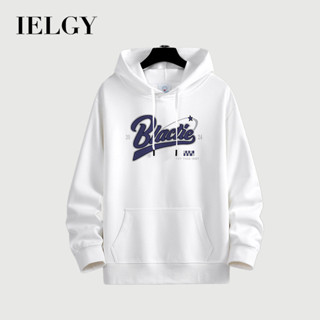 IELGY 13色加大碼純棉連帽衛衣男新款口袋寬鬆休閒男女同款上衣帶字母B印花