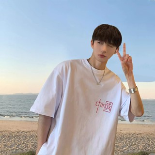【HOT 本舖】男裝 純棉短袖T恤男圓領夏季男款潮流牌寬鬆半袖t體恤中國文字印花上衣