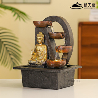東南亞禪意流水生財桌麵風水擺件招財噴泉客廳電視櫃循環水加濕器