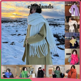 LUCKY-EBINLANDS 長流蘇圍巾柔軟純色冬季羊絨圍巾時尚馬海毛保暖加厚披肩圍巾女