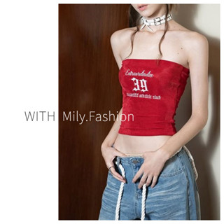 Milyfashion 美式辣妹風字母印花顯瘦抹胸背心女夏季百搭緊身裹胸內搭外穿上衣女裝