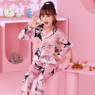 女童睡衣Girls' pajamas兒童睡衣女童春秋季長袖冰絲薄款寶寶小孩中大童庫洛米家居服套裝新款25.6.3