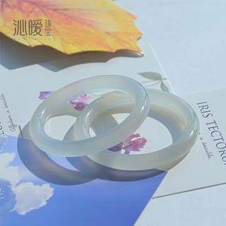 新品現貨瑪瑙手鐲天然玉髓圓條鐲子淺藍色復古平安鐲苦茶冰灰色玉鐲女禮物20250612