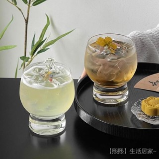 🔥精選優品🛒高臺透明鼓鼓盃小眾設計玻璃盃威士忌酒盃大肚盃子冷飲果汁咖啡盃
