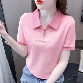 衣時尚 短袖T卹 印花上衣 小衫 T恤衫 短版上衣S-2XL 新款撞色領短袖顯瘦不規則短版上衣時尚拉鍊字母-3996.